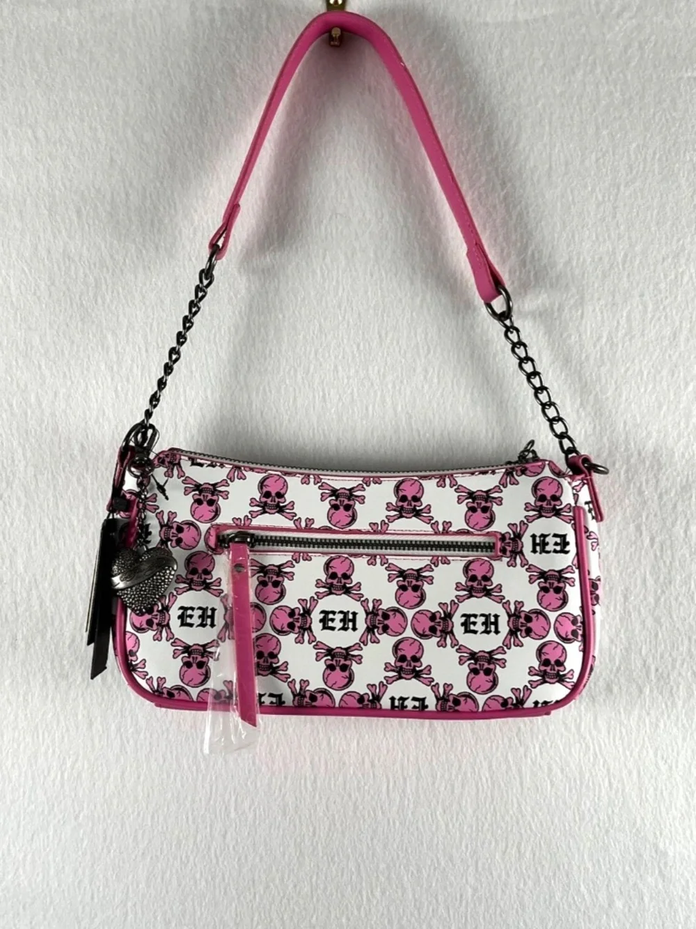 NWT Ed Hardy Pink Skull Rhinestone Tiger Shoulder Crossbody Bag Y2K Purse